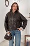 Brown Leather Jacket with Snap Collar - 2