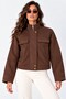 Snap Button Detail, Double-Sided Pockets, Soft-Textured, Zipper-Front Women's AcıKahve Cropped Bomber Jacket