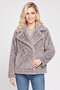 Women Textured Sherpa Jacket, Light Grey