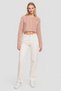 Women Crew Neck Long Sleeve Textured Crop Top, Pink - 2