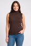 Women Turtle Neck Sleeveless Textured Vest, Dark Brown