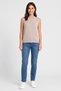 Women Ribbed Neck Knitted Vest, Stone - 2