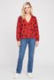Women V Neck Animal Print Knitted Cardigan, Red - 2