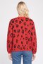 Women V Neck Animal Print Knitted Cardigan, Red - 4