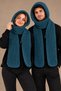 Scarf and Beanie Set, Petrol Blue, Hand-Knitted, Hooded, 1 piece