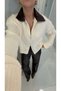 Jolie Cream Crepe Denim Collar Cardigan