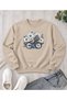 Women's Graphic-Print Bike-Crew Neck Sweatshirt with Daisy Motif and Bike Basket - Oversized Sweatshirt