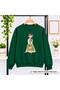 Women's Girls' Bicycle Crew Neck Sweatshirt with "Girl with a Basket" Illustration Print - Oversized, Drapey, Relaxed-Fit Sweatshirt