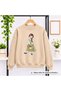 Women's Girls' Bicycle Crew Neck Sweatshirt with "Girl with a Basket" Illustration Print - Oversized, Drapey, Relaxed-Fit Sweatshirt