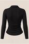 Long-Sleeve Polo Neck Blouse with Subtle Embroidery - 2