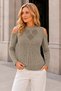 Women's Crew Neck Mesh-Knitted Braided Hair-Shoulder Detail with Taupe Color Knit Sweater - 5