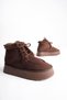 Women's Bitter Coffee Suede Winter Lace-Up Boot with Fur-Trimmed Lining, 5 cm Thick Sole TR04MK08D - 5