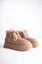 Women's Taupe Color Suede Winter Lace-Up Boot with Fur-Trimmed Lining and 5 cm Thick Soles TR04MK08E - 4
