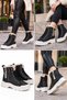 Fur-Lined Winter Lace-Up Boots, Black, Zipper, Thick Sole, Teen Girls' Athletic Boots - 2