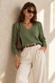 Women's Long Sleeve V-Neck Knit Sweater with Hole-In-The-Wall Diamond Pattern Detail