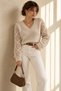 Women's Long Sleeve V-Neck Knit Sweater with Hole-In-The-Wall Diamond Pattern Detail