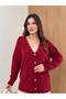 Women's Angora Pearl and Stone Embellished Buttoned V-Neck Stylish Knit Cardigan, Burgundy NK550 - 3