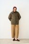 Women's Sweatshirt with Collar Snap Detail, 3-Ply, Khaki Green - 4