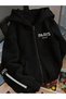 Printed Zipper Hooded Cardigan Unisex Oversize Black Hoodie Streetwear Men Women