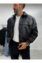 Textured Leather Bomber Jacket with Black Pockets DF-3483 - 5