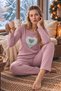 Cotton Soft Touch Patterned Interlock Powder-Colored Embroidered Women's Pajama Set