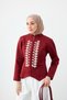 Women's Jacket with Embroidery and Lace Details, Burgundy - 3