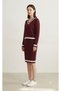 V-Neck, Long-Sleeved, Braided Basic Sweater and Elastic-Waisted, Striped Detail, Knit Skirt Set