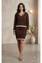 V-Neck, Long-Sleeved, Braided Basic Sweater and Elastic-Waisted, Striped Detail, Knit Skirt Set