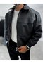 Textured Leather Bomber Jacket with Black Pockets DF-3483 - 3