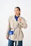 Women's Short Coat with Shoulder Epaulets, Double-Breasted Wrap Neckline, Buttons, and Two Pockets - Taş