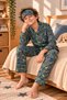 Boys' Button-Front, Patterned, Long-Sleeved Pajama Set and Eye Mask - 5