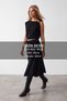 Women's Black High-Waist Elastic A-Line Midi Length Brioche Knit Fabric Skirt ALC-X11324 - 2