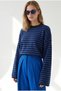 Women's Anthracite Navy Blue Crew Neck Striped Sweater with Wide Sleeves KZK-19001201 - 3