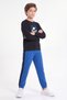 Boys' Round-Neck Sweatsuit Set with Striped Detail and Print - 4