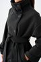 Women's Short Coat with Mock Neck, Tie-Detail, and Button Closure—Anthracite - 4