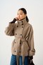 Women's Short Coat with Mock Neck, Tie-Detail, and Button Closure, taupe color - 2
