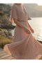 Solena Long Pleated Chiffon V-Neck Cape Detailed Event Evening Dress - 5