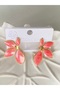 STEEL EARRINGS WITH DARK PINK LEAF-SHAPED FLOWERS - 6