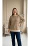 Women's Plus Size Brown-Beige Striped Long-Sleeved Basic Cotton Long Sweatshirt - 6