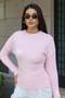 Waist-Fitted Crew Neck Basic Knit Sweater, Pink