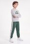 Boys' Round-Neck Sweatsuit Set with Striped Detail and Print - 3