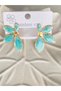 STEEL EARRINGS WITH TURQUOISE-COLORED LEAF-SHAPED FLOWERS