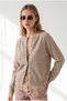 Women's Camel-Colored Crew-Neck Button-Front Knit Cardigan HRK-19000528 - 3