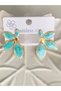 STEEL EARRINGS WITH TURQUOISE-COLORED LEAF-SHAPED FLOWERS - 3