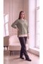 Women's Plus Size Green and Beige Striped Long-Sleeved Basic Cotton Long Sweatshirt - 3