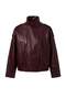 Burgundy*001 Oversized Faux Leather Bomber Jacket with Stand-Up Collar Twoaw27Mo00042