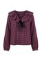 Burgundy Plaid Pattern Grosgrain Bow Detailed Woven Blouse Twoaw27Bz00421