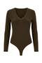 Khaki Plain V-Neck Long Lace Detailed Bottom Snap Knitted Sandy Stylish/Night Body Tpraw25Bd00007
