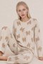 Women's Patterned Long Sleeve Cream Pajama Set 4762 - 3