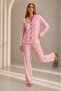 Women's Front Buttoned Long Sleeve Bottom Top Pink Pajama Set - 5